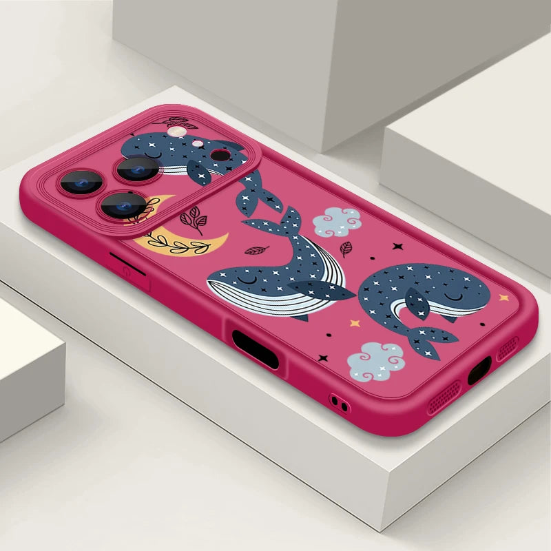 TPU Phone Case For iPhone 17 16e 15 16 Pro Max 14 16 Plus For iPhone Air 13 12 Pro Max Cartoon Whale Printed Soft Silicone Cover