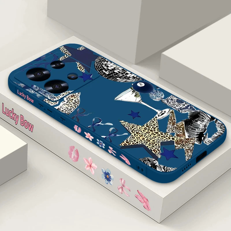 Five Pointed Star Printed Phone Case For Xiaomi Redmi Note 14 13 12 Pro 4G Note 13 14 Pro Plus 5G 13C 11 Pro Lanyard TPU Cover