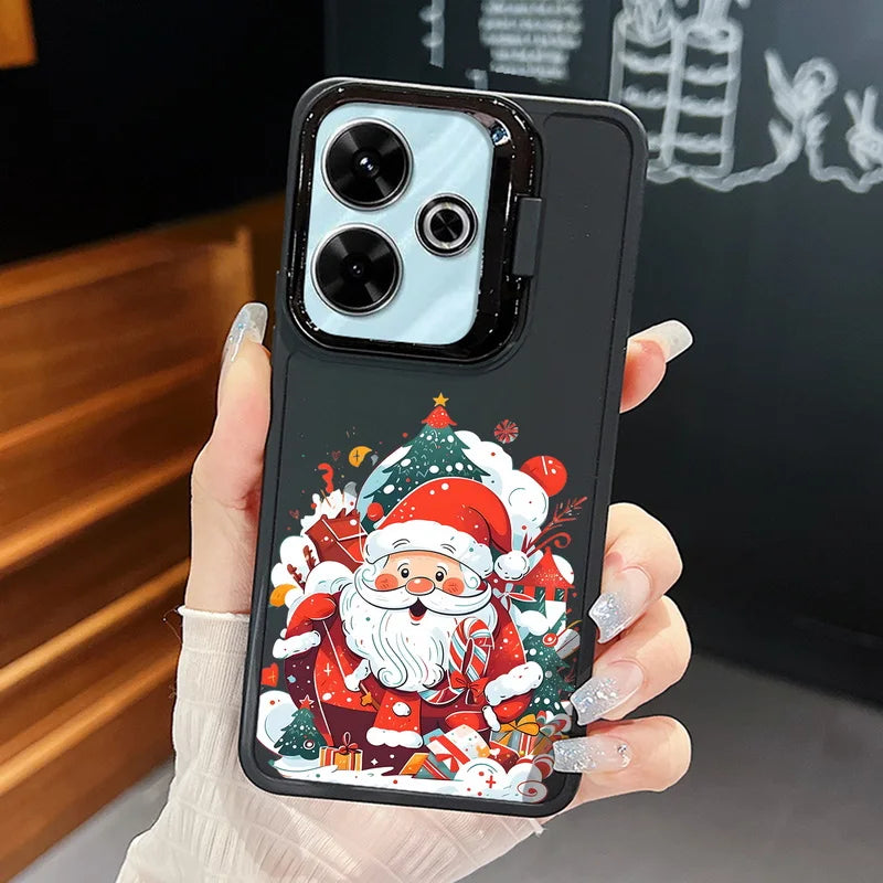 Christmas Tree Printed Lens Frame Holder Case For Xiaomi Redmi Note 13 Pro 12 11 Pro 5G 13C 4G Kickstand Soft TPU Phone Cover