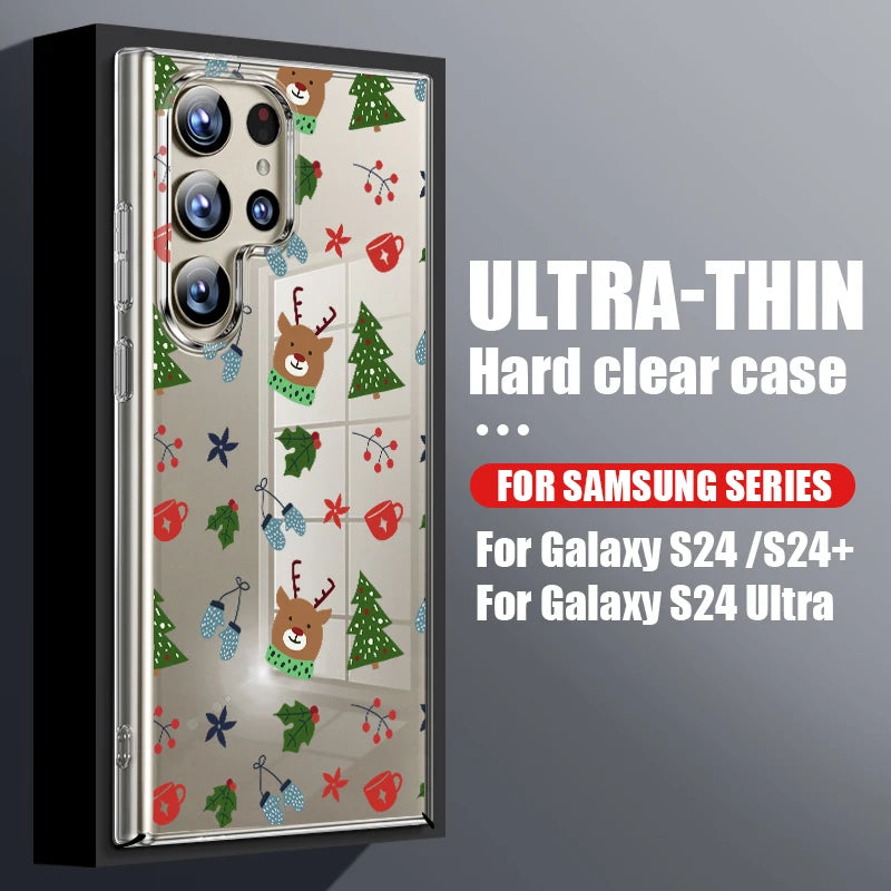 Christmas Tree Snowman Pattern Hard PC Case For Samsung Galaxy A56 A16 A36 A55 A15 A25 A26 A54 A53 5G Transparent Phone Cover