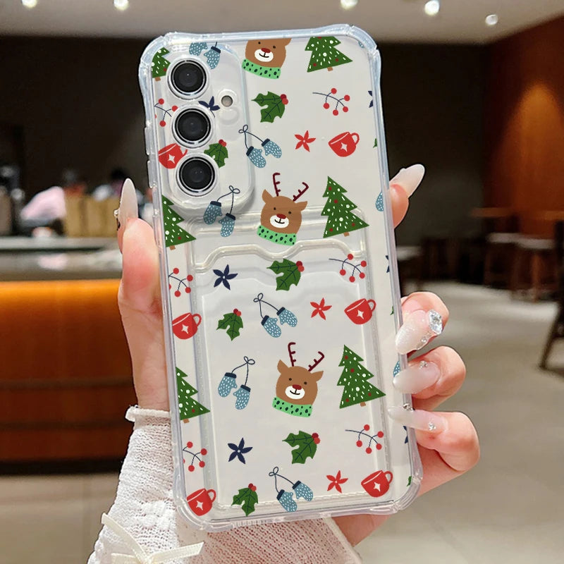 Card Pocket TPU Phone Case For Samsung Galaxy A17 A56 A16 A36 A55 A15 A25 A35 A26 A54 A53 5G Christmas Tree Pattern Soft Cover