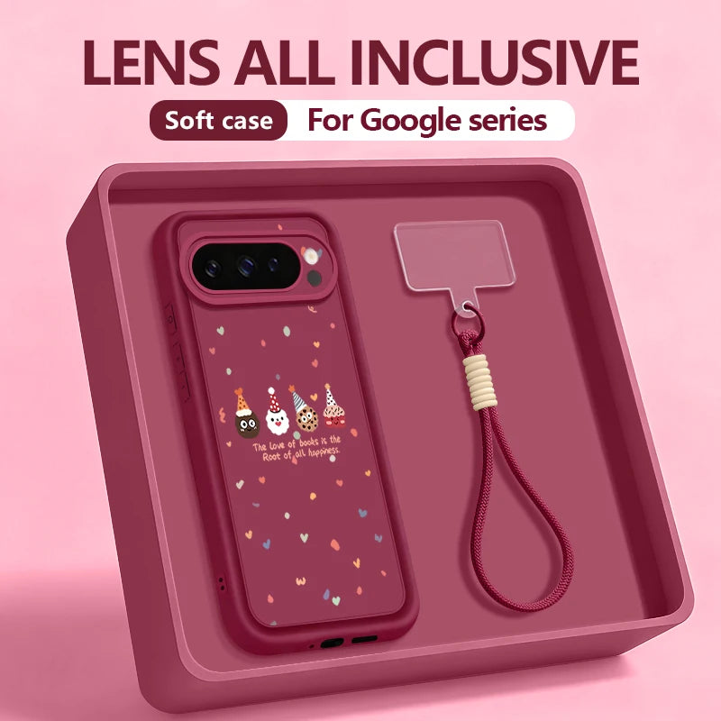 Christmas Doll Printed Phone Case For Google Pixel 10 8 7 Pro 8A Pixel 9 Pro XL Soft TPU Wrist Strap Lanyard Silicone Back Cover