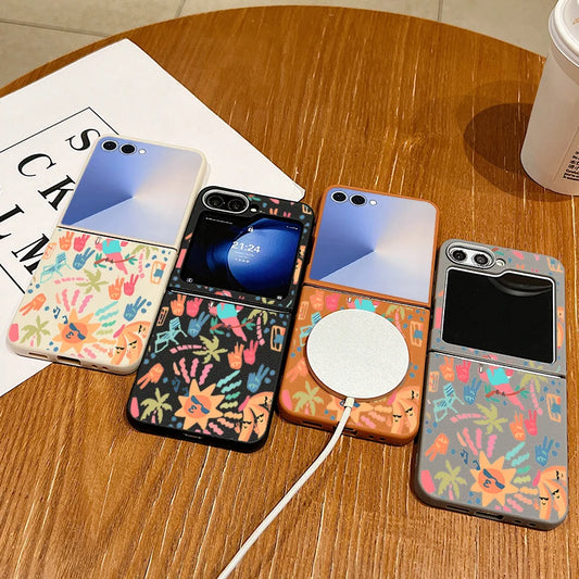 Abstract Art Paintings Phone Case For Samsung Galaxy Z Flip 7 FE 6 5 4 3 5G Flip6 Flip5 Flip4 Flip3 For Magsafe Soft TPU Cover