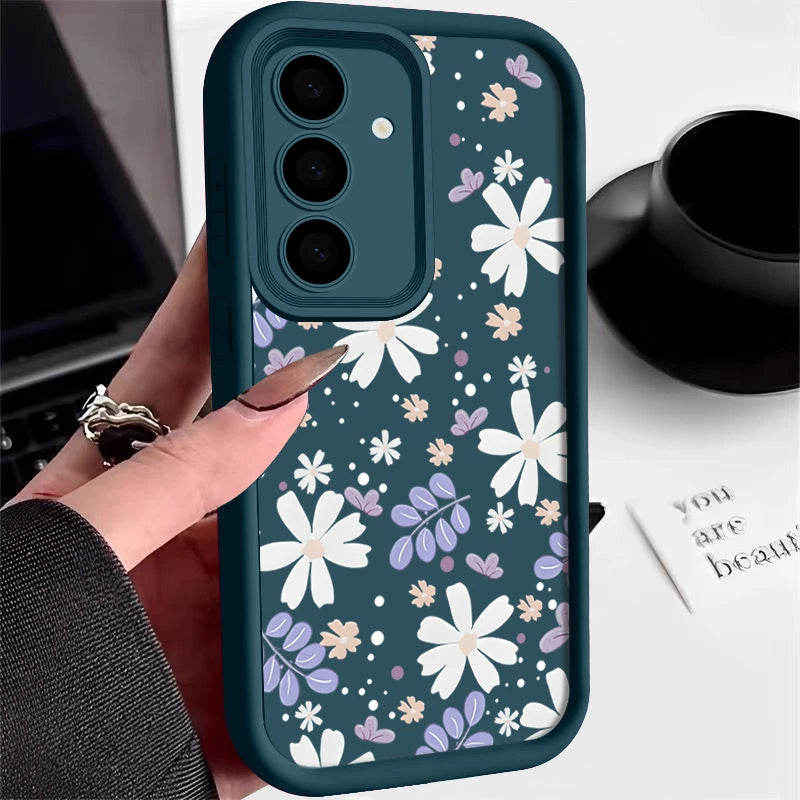White Flowers TPU Case For Samsung Galaxy S25 Edge S24 S22 S23 Ultra S24 FE A56 A36 A26 A55 A16 A15 A35 A25 A54 5G Phone Cover