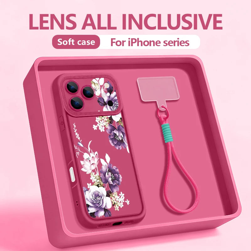 Wrist Strap Lanyard Phone Case For iPhone 17 Pro Max Air 16E 16 14 15 Pro 12 13 Pro Max 11 Cartoon White Flower Print TPU Cover