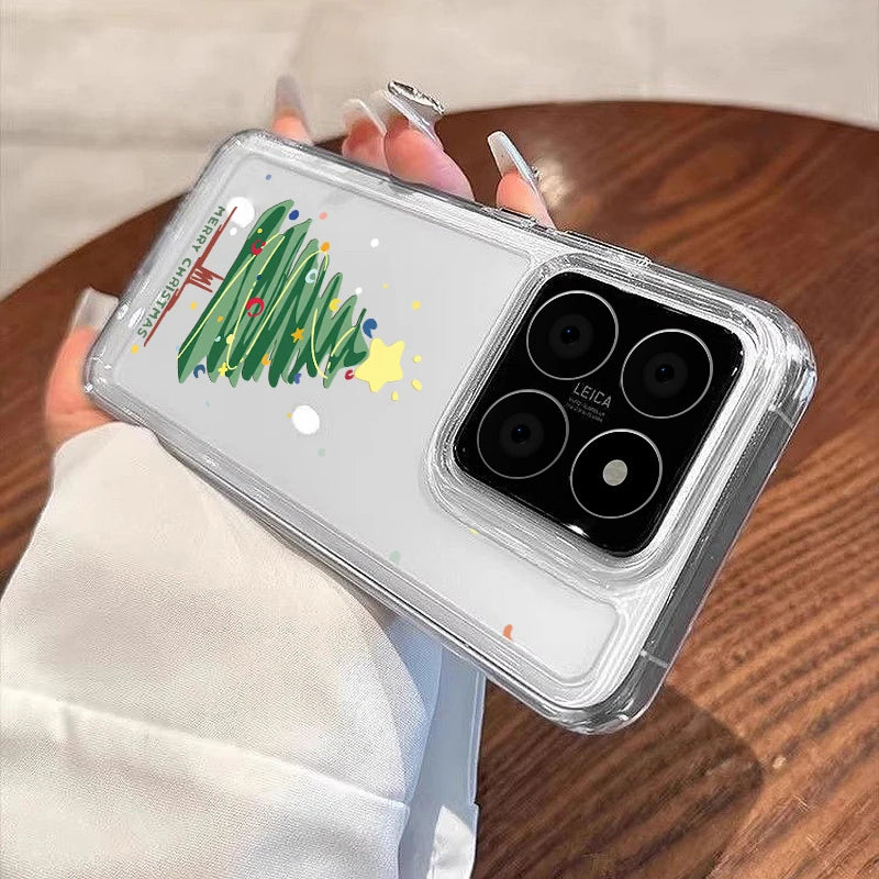 Soft TPU Phone Case For Xiaomi Redmi Note 14 13 Pro Plus 5G Note 11 12 13 14 Pro 13C 14C 4G Christmas Tree Print Clear Cover