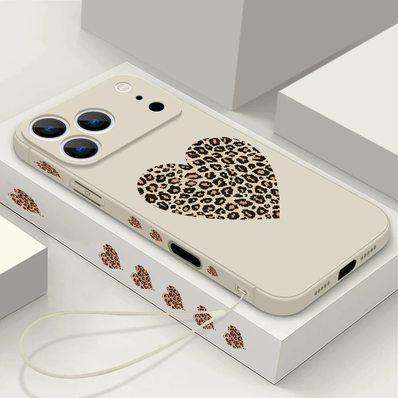 Magnetic For Magsafe Case For iPhone 17 Pro Max Air 16E 16 15 14 13 12 Pro Max 11 Leopard Print Love Heart Lanyard TPU Cover