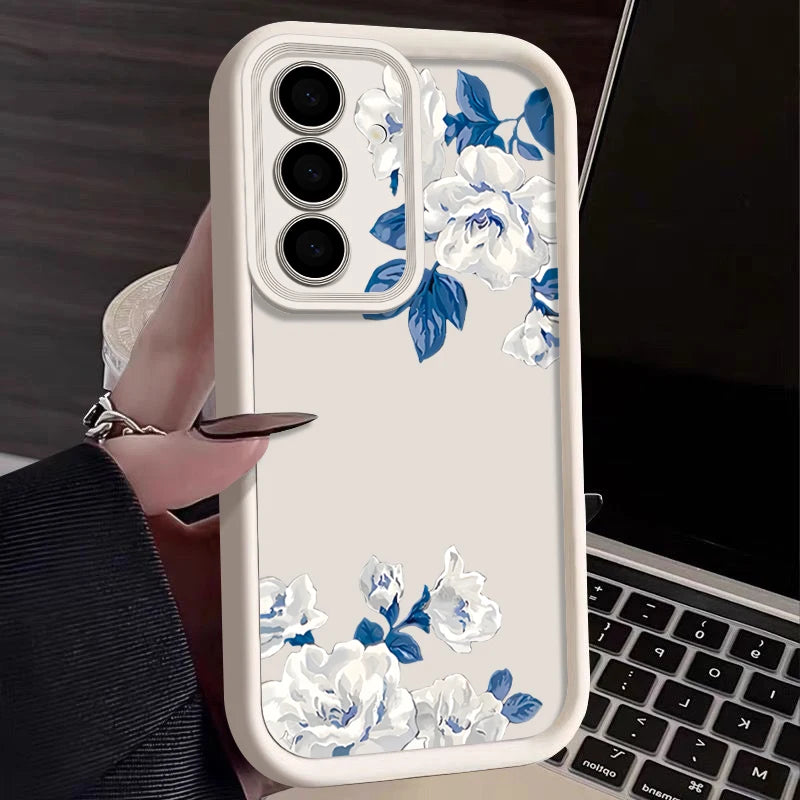 White Flower Pattern TPU Phone Case For Samsung Galaxy A17 A56 A16 A36 A55 A15 A25 A26 A35 A54 A53 5G Soft Silicone Back Cover