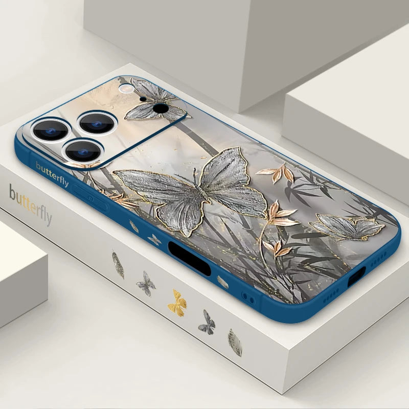 Wrist Strap Lanyard Soft TPU Case For iPhone 17 16 15 Pro Max 12 13 14 Pro Max Air 11 Butterfly Leaves Pattern Silicone Cover