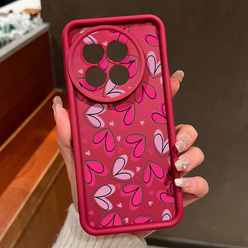 Soft TPU Phone Case For OnePlus 15 13 13T 12 15R 13R 12R 11R 5G Pink Love Hearts Printed Cover For OnePlus Nord 5 Ace 6 6T 5 3 2