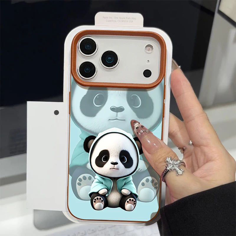 Cute Panda Printed TPU Phone Case For iPhone 17 16e 16 15 Pro Max 14 13 12 Pro Max 11 Air Soft Leather Texture Silicone Cover