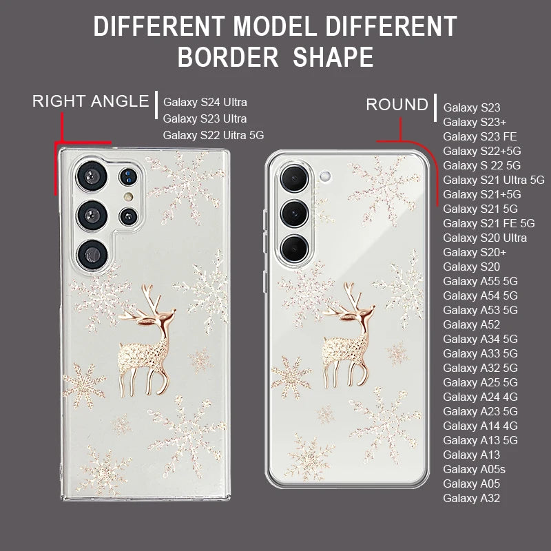 Clear Hard PC Case For Samsung Galaxy S25 S24 S23 Ultra S24 S25 FE S22 S21 Plus Christmas Elk Pattern Transparent Phone Cover