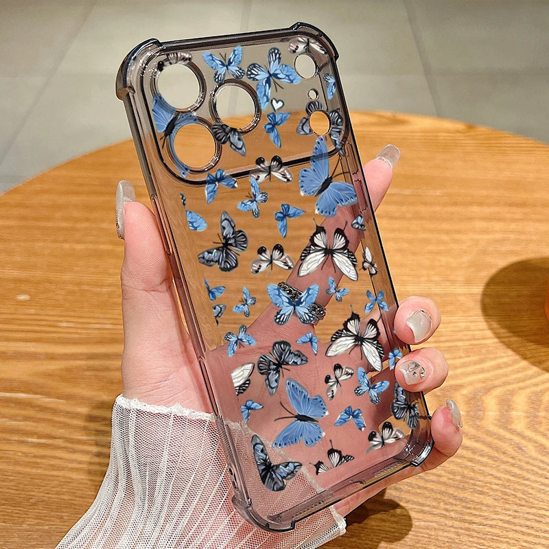 Beautiful Butterfly Pattern Phone Case For iPhone 17 Pro Max Air 16 15 Pro Max 14 13 12 Pro Max 11 Transparent Soft TPU Cover