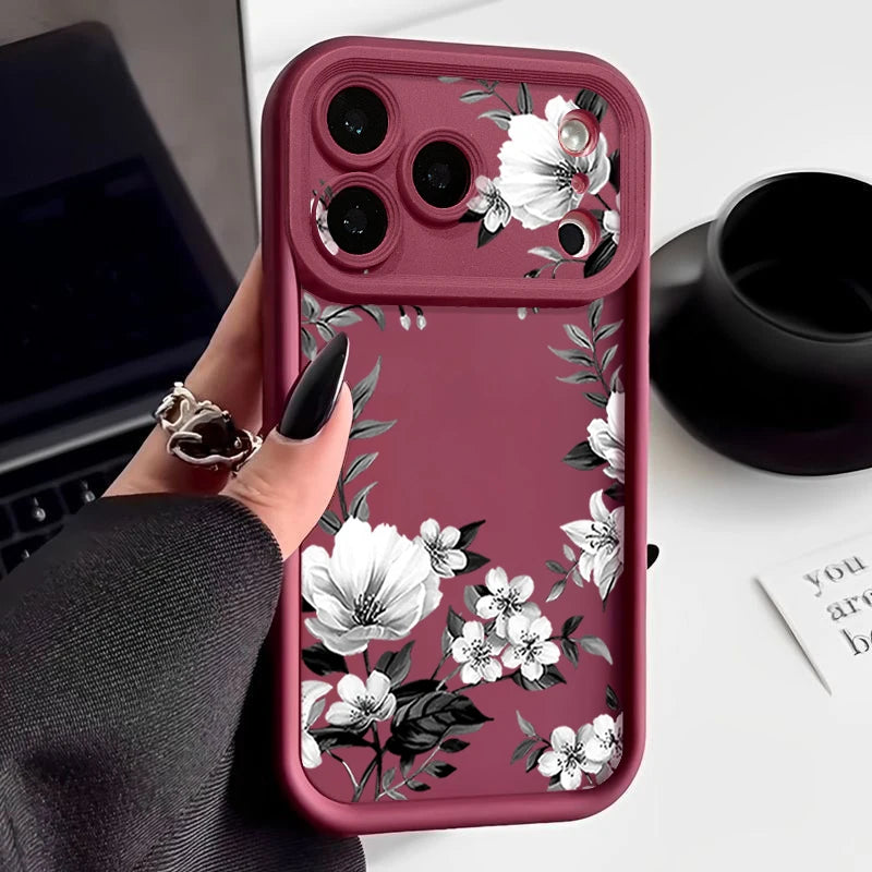 Soft TPU Phone Case For iPhone 17 Pro 16e 15 16 Pro Max 14 16 Plus 13 12 Pro Max Air White Flowers Pattern Silicone Back Cover