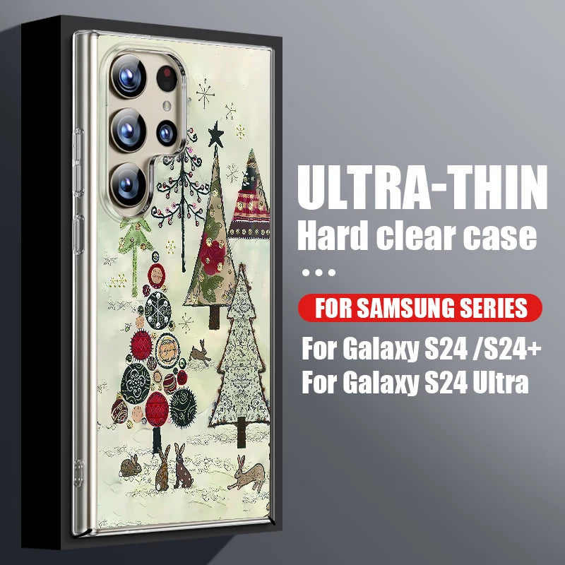 Christmas Tree Snowman Pattern Hard PC Case For Samsung Galaxy A56 A16 A36 A55 A15 A25 A26 A54 A53 5G Transparent Phone Cover