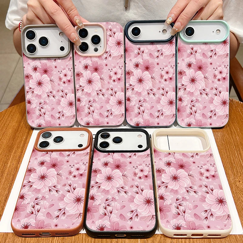 Pink Peach Blossoms Print Phone Case For iPhone 17 16e 16 15 Pro Max 14 13 12 Pro Max 11 Air Soft Leather Texture TPU Back Cover