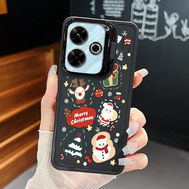 Christmas Tree Printed Lens Frame Holder Case For Xiaomi Redmi Note 13 Pro 12 11 Pro 5G 13C 4G Kickstand Soft TPU Phone Cover