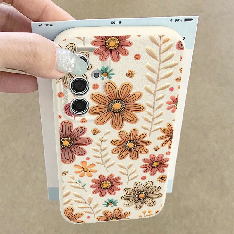Case For Samsung Galaxy S25 Edge S24 S22 Ultra S23 FE A17 A56 A16 A36 A26 A55 A15 A25 A54 5G Cartoon Flower Soft TPU Phone Cover