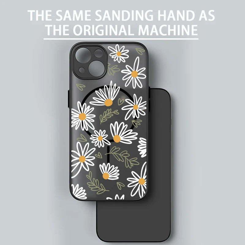Hard Matte Magnetic Case For iPhone 16e 16 15 Pro Max 14 13 Pro For Magsafe Wireless Charge Small Flowers Print Phone Cover