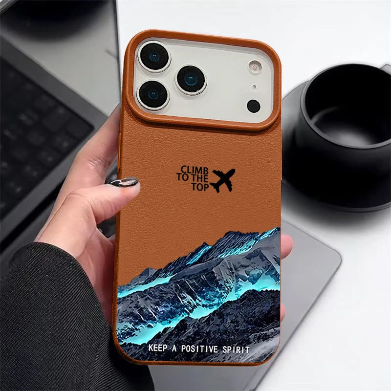 Snow Mountain Printed TPU Phone Case For iPhone 17 16e 16 15 Pro Max 14 13 12 Pro Max 11 Air Soft Leather Texture Silicone Cover