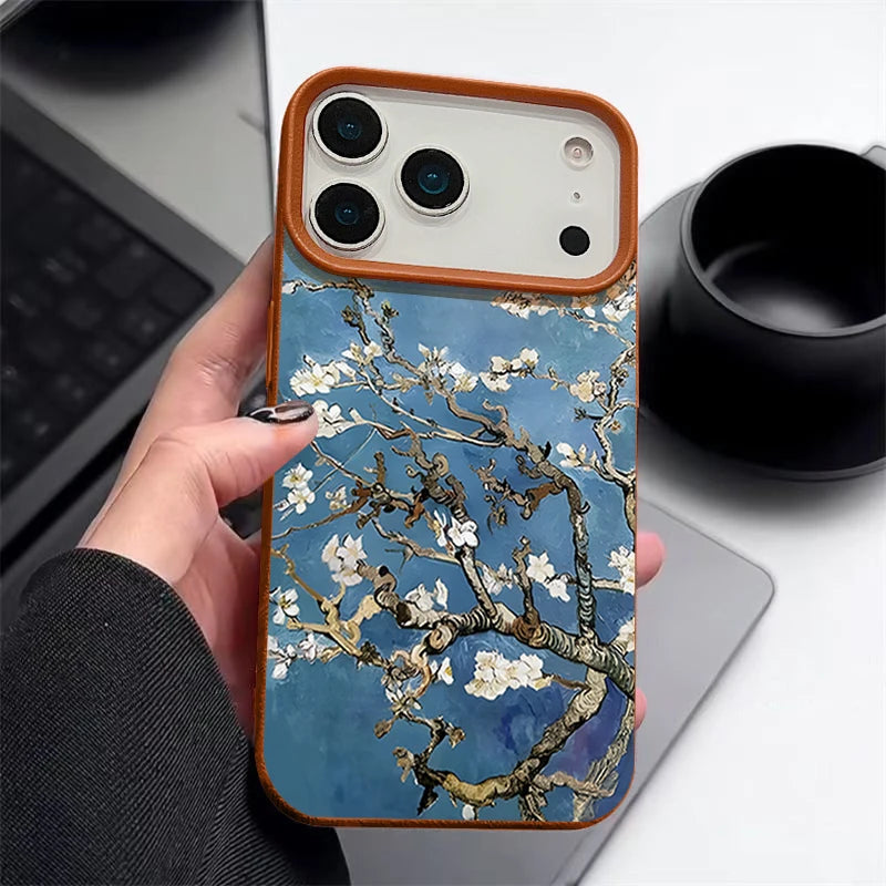 White Flowers Pattern Phone Case For iPhone 17 16e 16 15 Pro Max 14 13 12 Pro Max 11 Air Soft Leather Texture TPU Back Cover