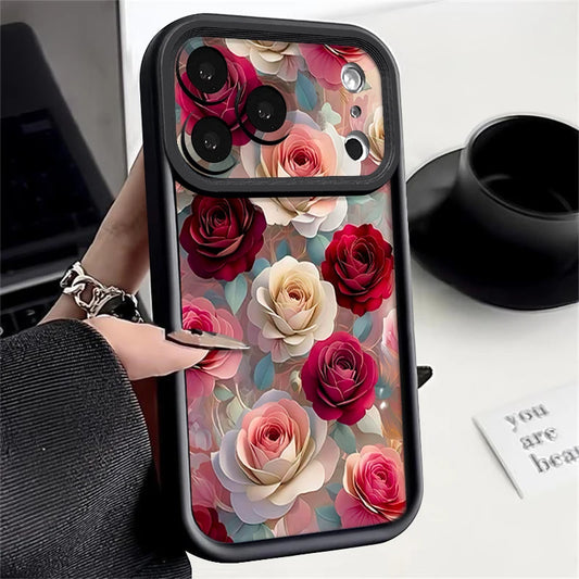 TPU Phone Case For iPhone 17 16e 15 16 Pro Max 14 16 Plus For iPhone Air 13 12 Pro Max Rose Floral Pattern Soft Silicone Cover