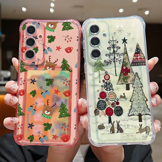 Card Pocket TPU Phone Case For Samsung Galaxy A17 A56 A16 A36 A55 A15 A25 A35 A26 A54 A53 5G Christmas Tree Pattern Soft Cover
