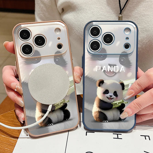 Magnetic Phone Case For iPhone 17 Pro 16 15 14 13 Pro Max For Magsafe Wireless Charge Cute Panda Printed Hard PC Back Cover