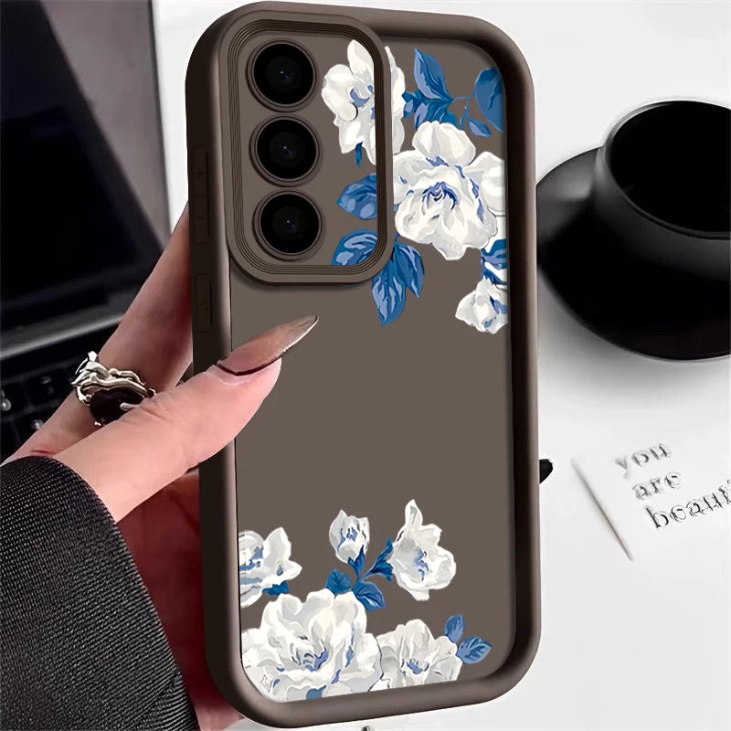 White Flower Pattern TPU Phone Case For Samsung Galaxy A17 A56 A16 A36 A55 A15 A25 A26 A35 A54 A53 5G Soft Silicone Back Cover