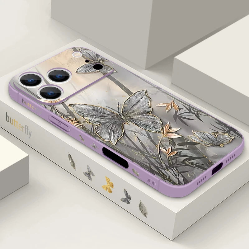 Wrist Strap Lanyard Soft TPU Case For iPhone 17 16 15 Pro Max 12 13 14 Pro Max Air 11 Butterfly Leaves Pattern Silicone Cover