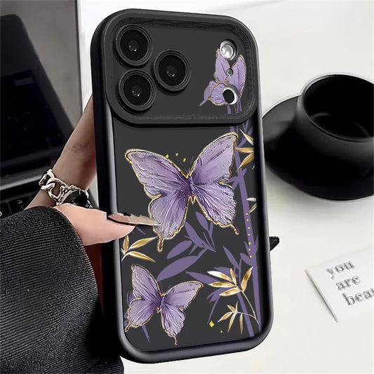 Soft TPU Phone Case For iPhone 17 Pro Air 16e 15 16 Pro Max 14 16 Plus 13 12 Pro Max Purple Butterfly Pattern Silicone Cover