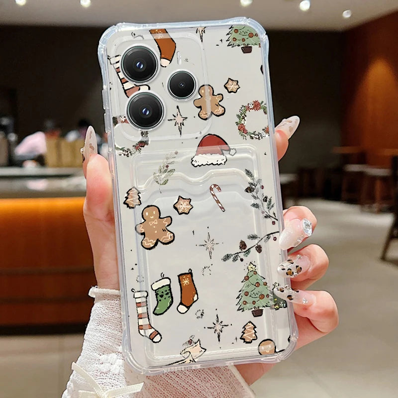 Card Slot Pocket Soft TPU Phone Case For Xiaomi 13T Pro Xiaomi 14T PRO Shockproof Cute Elk Love Heart Printed Clear Back Cover