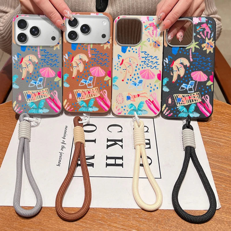 Wrist Strap Lanyard Phone Case For iPhone 17 16 15 Pro Max 14 15 Plus 13 12 Pro Max Air Summer Vacation Printed TPU Back Cover