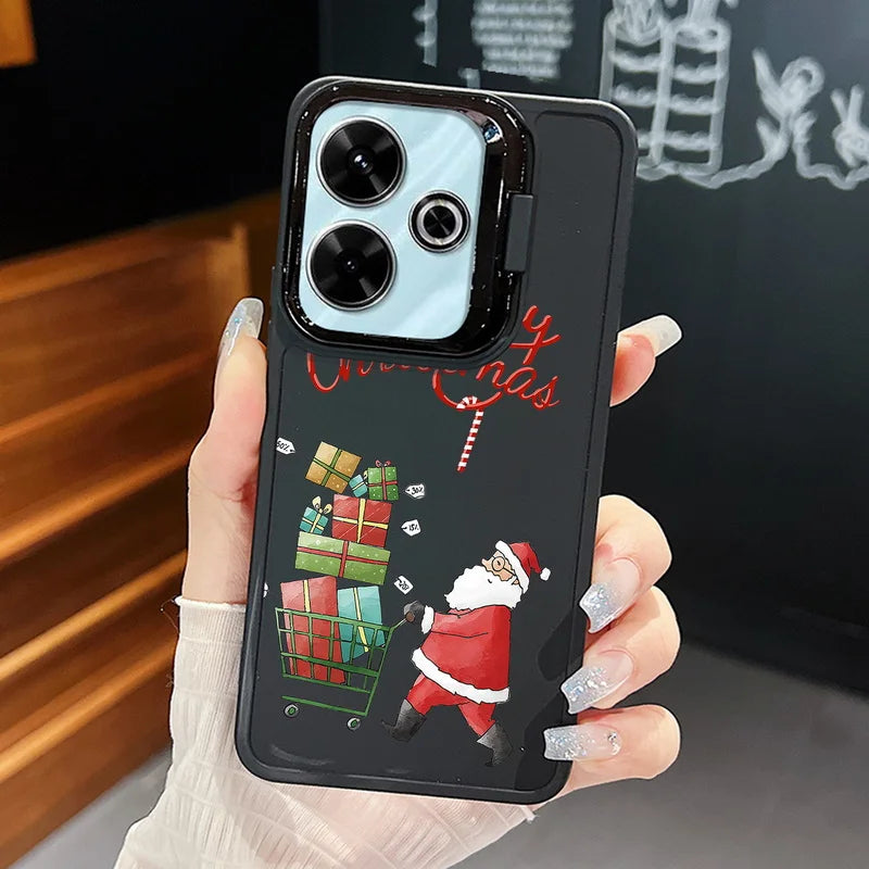 Lens Frame Holder Soft TPU Case For Xiaomi Redmi Note 13 Pro 12 11 Pro 5G 13C 4G Merry Christmas Pattern Kickstand Phone Cover