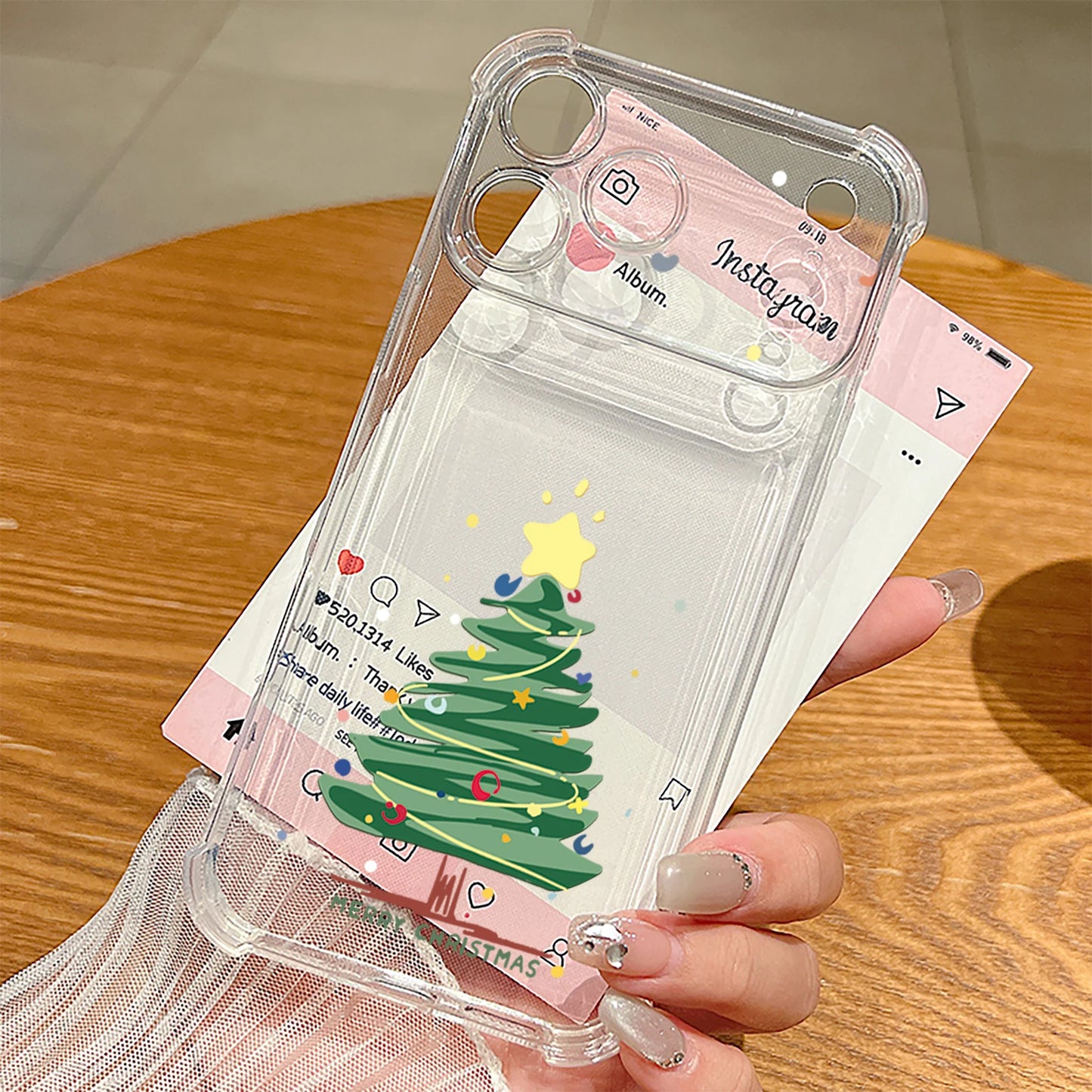 Clear Soft TPU Phone Case For iPhone 17 Pro Max Air 16 15 Pro Max 14 13 12 Pro Max 11 Christmas Tree Pattern Transparent Cover