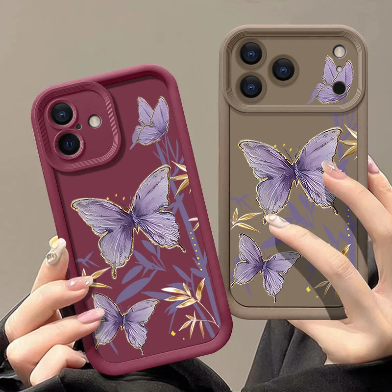 Soft TPU Phone Case For iPhone 17 Pro Air 16e 15 16 Pro Max 14 16 Plus 13 12 Pro Max Purple Butterfly Pattern Silicone Cover