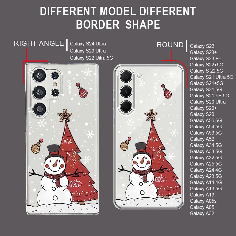Christmas Tree Snowman Pattern Hard PC Case For Samsung Galaxy A56 A16 A36 A55 A15 A25 A26 A54 A53 5G Transparent Phone Cover