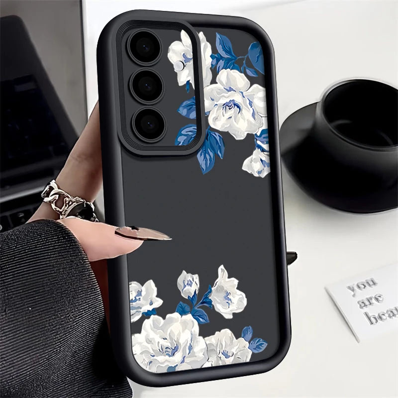 White Flower Pattern TPU Phone Case For Samsung Galaxy A17 A56 A16 A36 A55 A15 A25 A26 A35 A54 A53 5G Soft Silicone Back Cover