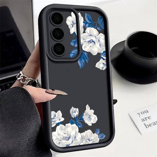 White Flower Pattern TPU Phone Case For Samsung Galaxy A17 A56 A16 A36 A55 A15 A25 A26 A35 A54 A53 5G Soft Silicone Back Cover