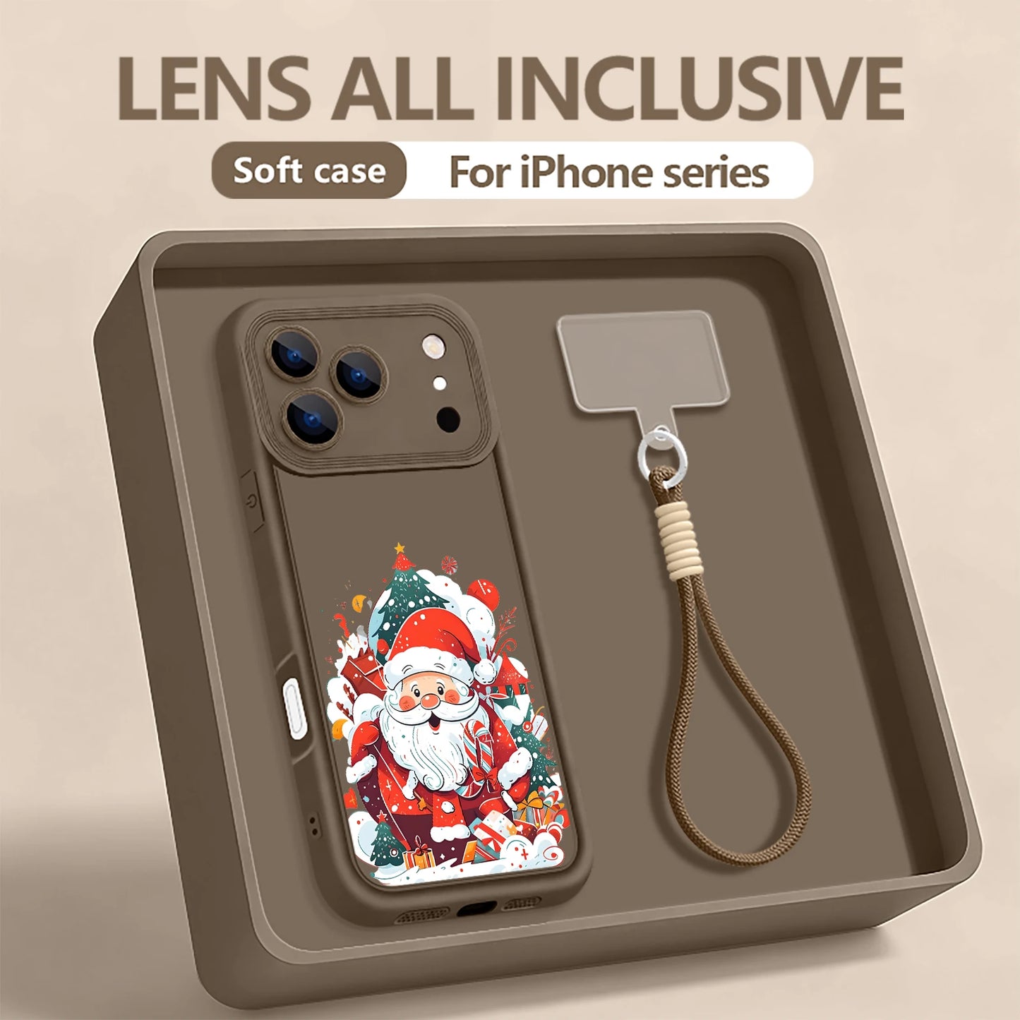 Soft TPU Lanyard Phone Case For iPhone 17 Pro Max Air 16E 16 14 15 Pro 12 13 Pro Max 11 Santa Claus Pattern Wrist Strap Cover