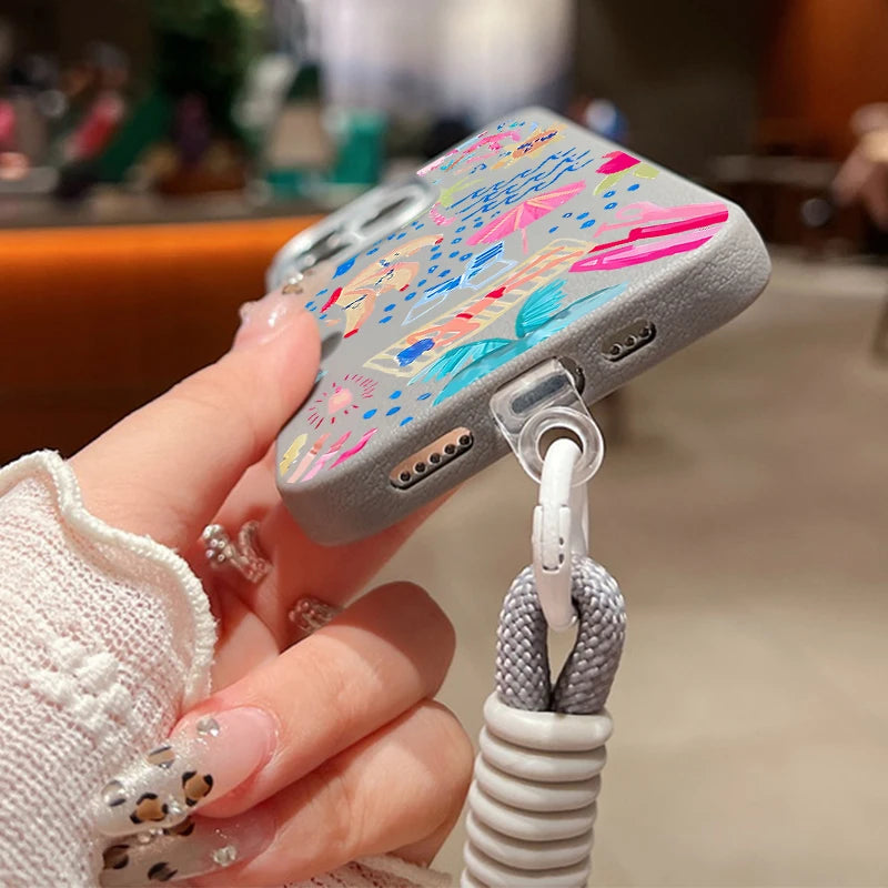 Wrist Strap Lanyard Phone Case For iPhone 17 16 15 Pro Max 14 15 Plus 13 12 Pro Max Air Summer Vacation Printed TPU Back Cover