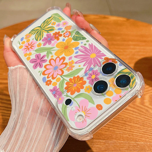 Cartoon Flowers Printed Phone Case For iPhone 17 Pro Max Air 16 15 Pro Max 14 13 12 Pro Max 11 Transparent Soft TPU Back Cover