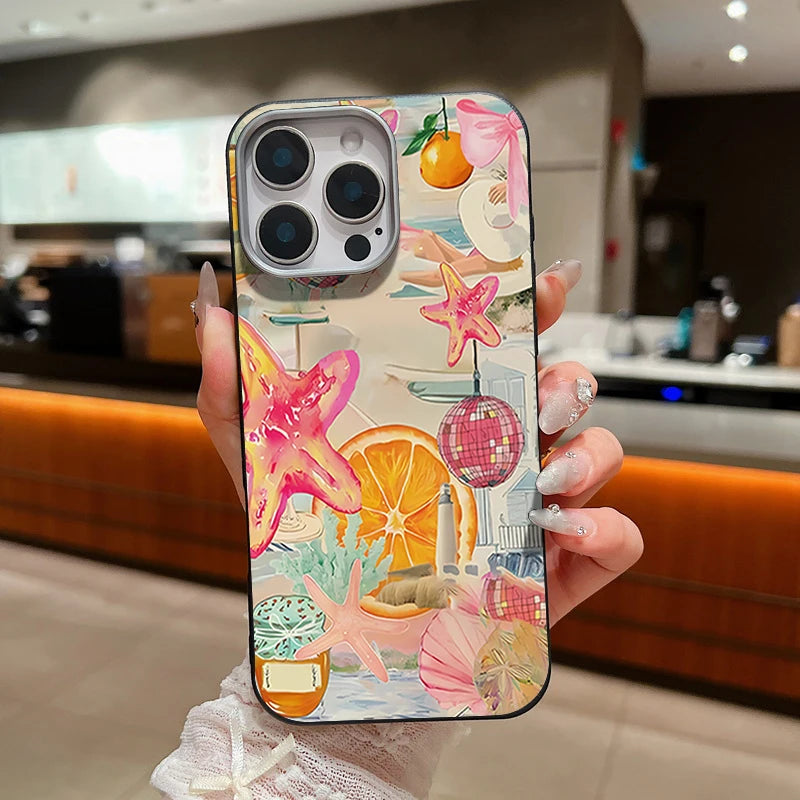 Leather Texture TPU Phone Case For iPhone 17 16 15 Pro Max 14 15 Plus 13 12 Pro Max 11 Air Colorful Starfish Printed Back Cover