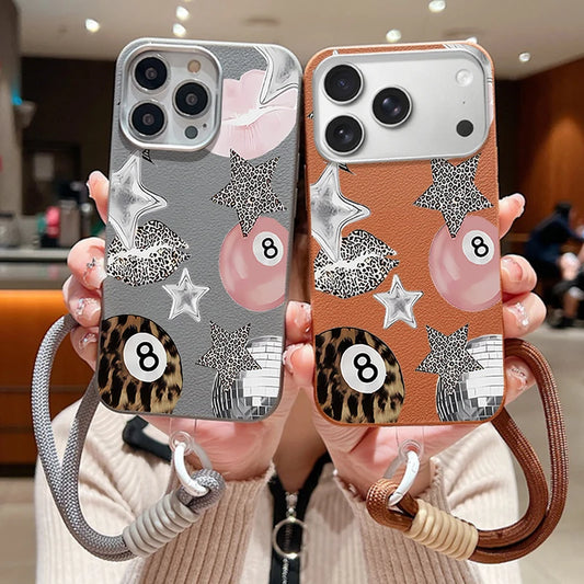 Wrist Strap Lanyard Phone Case For iPhone 17 16 15 Pro Max 14 15 Plus 13 12 Pro Max Air Leopard Print Star Pattern Soft Cover