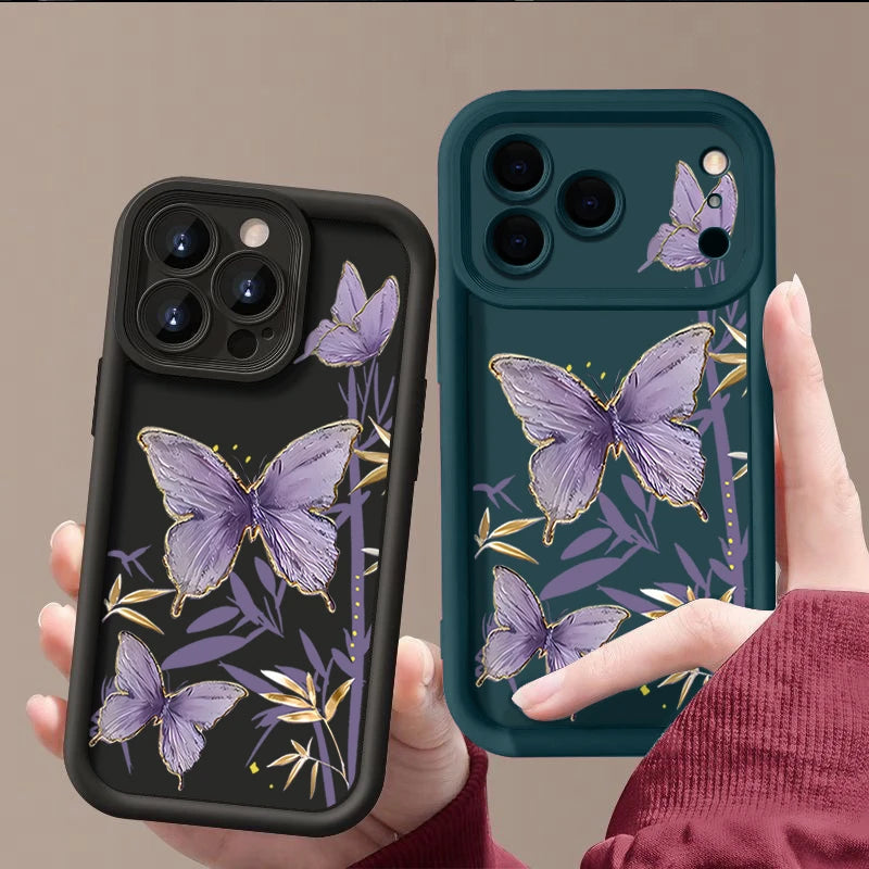 Soft TPU Phone Case For iPhone 17 Pro Air 16e 15 16 Pro Max 14 16 Plus 13 12 Pro Max Purple Butterfly Pattern Silicone Cover