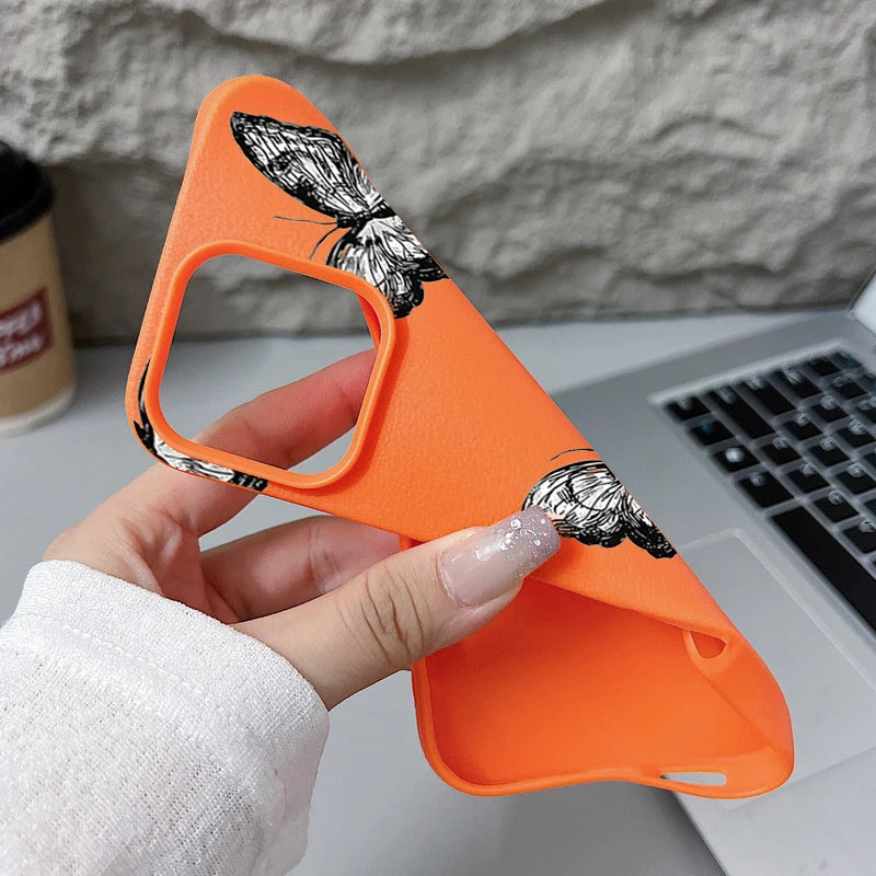 Black Butterfly Pattern Phone Case For iPhone 17 16e 16 15 Pro Max Leather Texture TPU Cover For iPhone Air 12 13 14 Pro Max 11