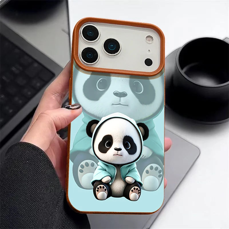 Cute Panda Printed TPU Phone Case For iPhone 17 16e 16 15 Pro Max 14 13 12 Pro Max 11 Air Soft Leather Texture Silicone Cover