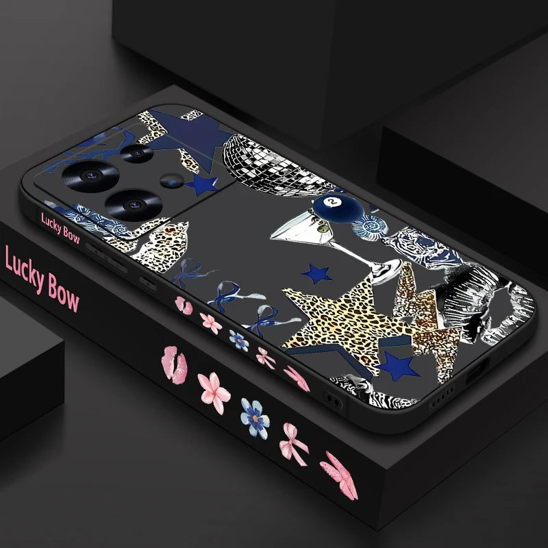 Five Pointed Star Printed Phone Case For Xiaomi Redmi Note 14 13 12 Pro 4G Note 13 14 Pro Plus 5G 13C 11 Pro Lanyard TPU Cover