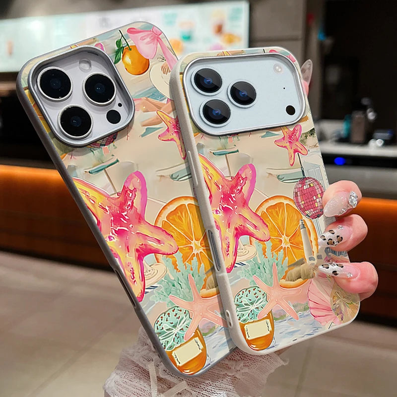 Leather Texture TPU Phone Case For iPhone 17 16 15 Pro Max 14 15 Plus 13 12 Pro Max 11 Air Colorful Starfish Printed Back Cover