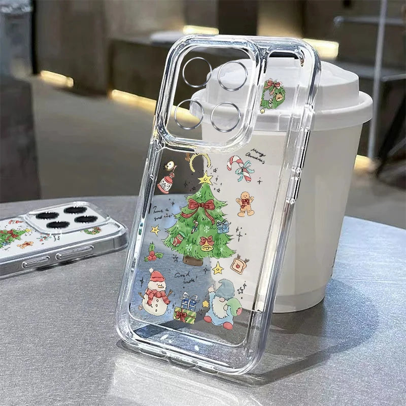 Soft TPU Phone Case For Xiaomi Redmi Note 14 13 Pro Plus 5G Note 11 12 13 14 Pro 13C 14C 4G Christmas Tree Print Clear Cover
